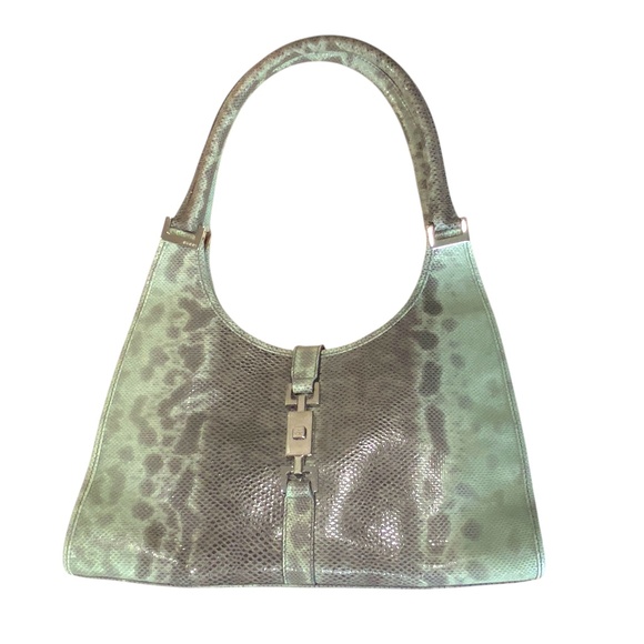 1549 Gucci Jackie 1961 Green And Gray Python Medium Shoulder Bag Silver Buckle - Picture 1 of 9